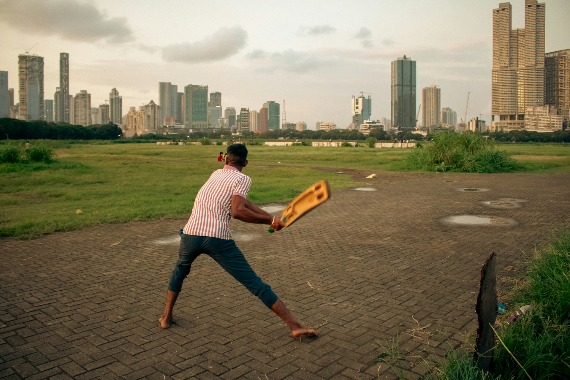 A man holding a baseball bat in a field